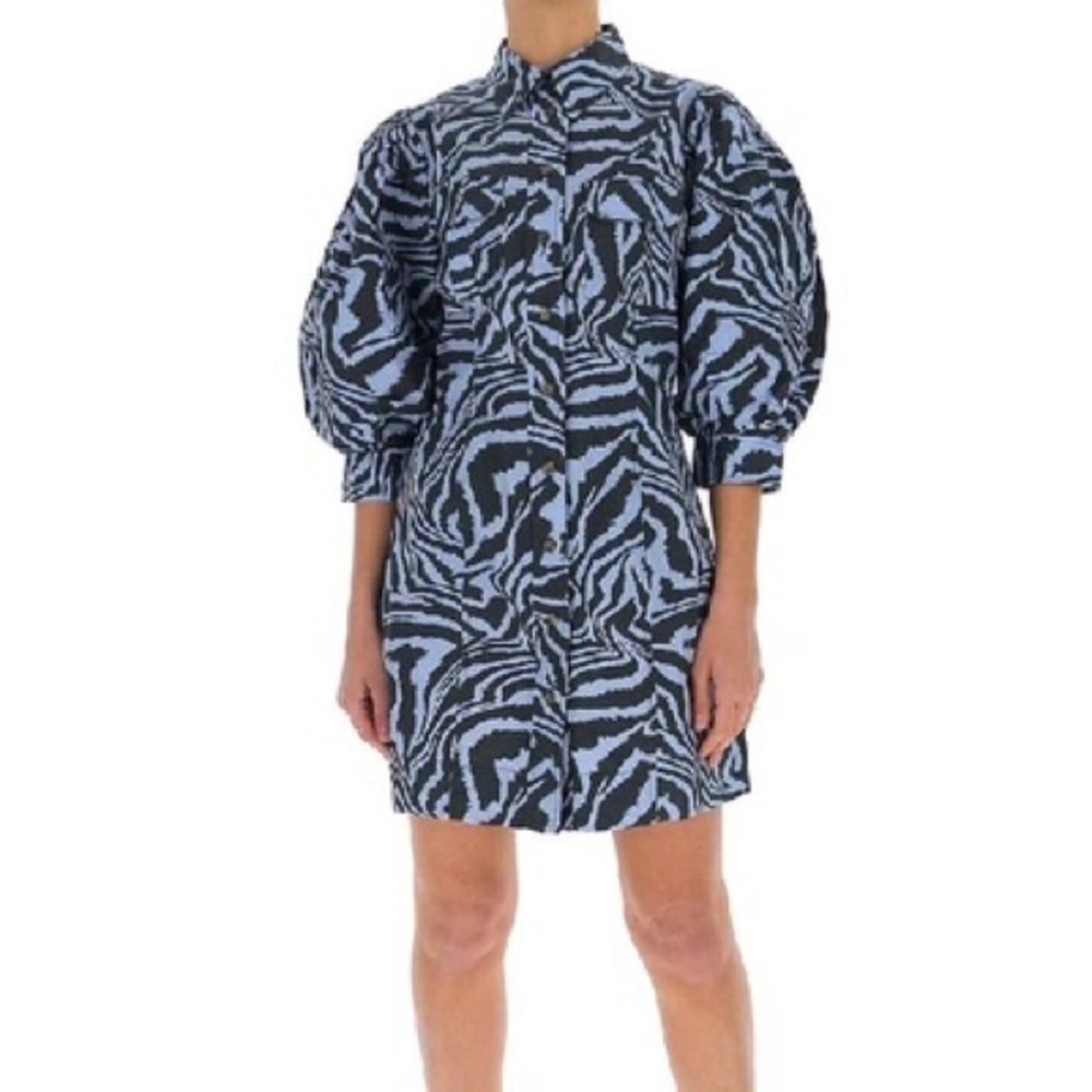 Ganni blue zebra button up dress